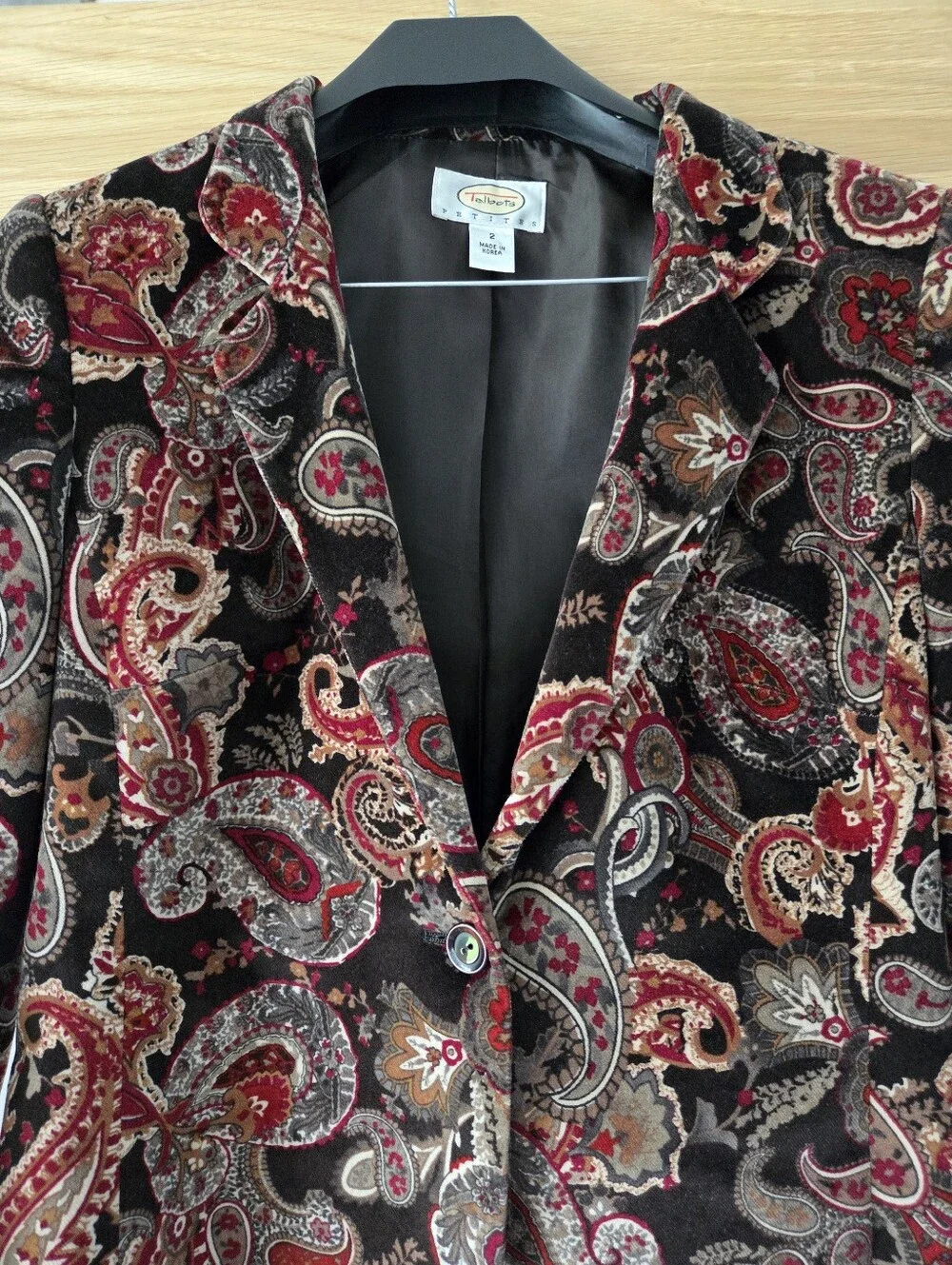 (NWT) Talbots Velvet Paisley Blazer Burgundy Black Vintage Inspired Jacket